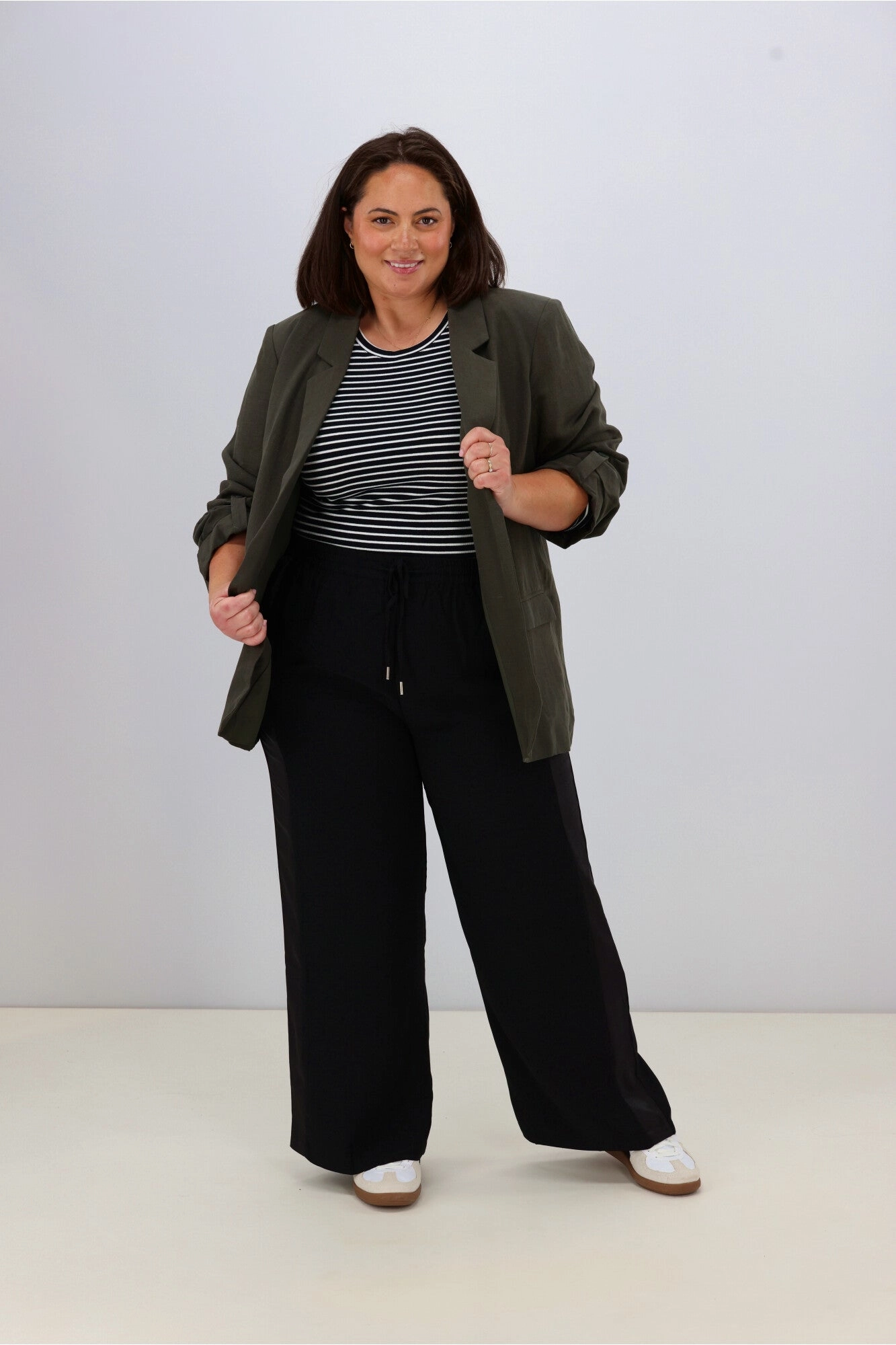 Shine On Essentials Stripe Rib Long Sleeve Black and White