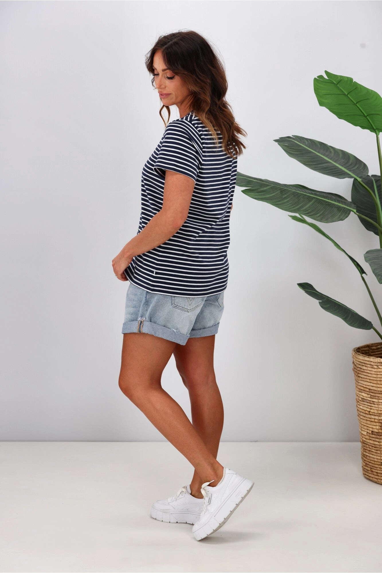 Shine On Essentials Stripe Tee Navy White Stripe