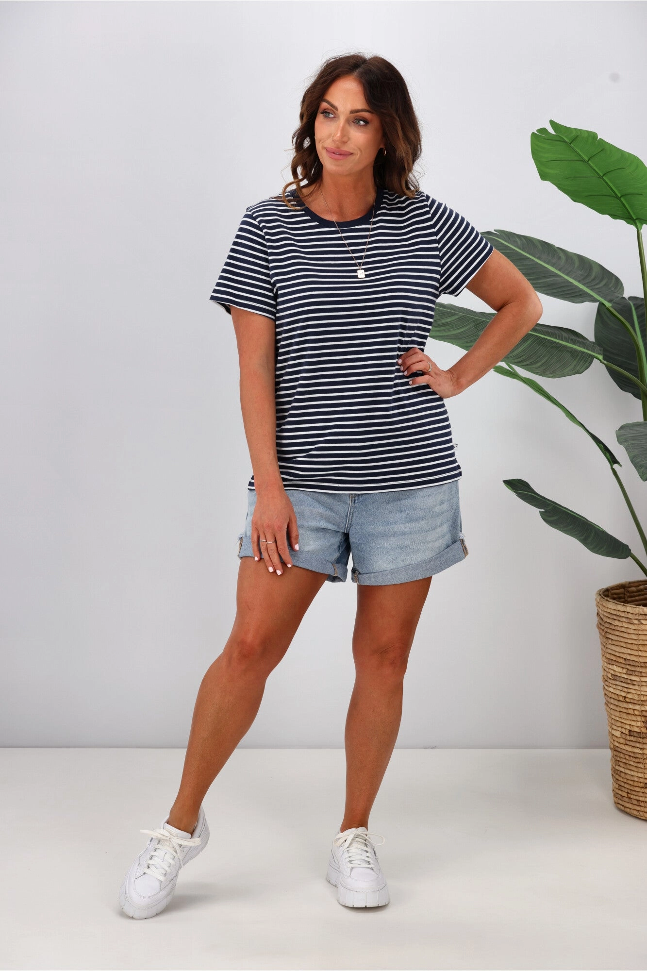 Shine On Essentials Stripe Tee Navy White Stripe