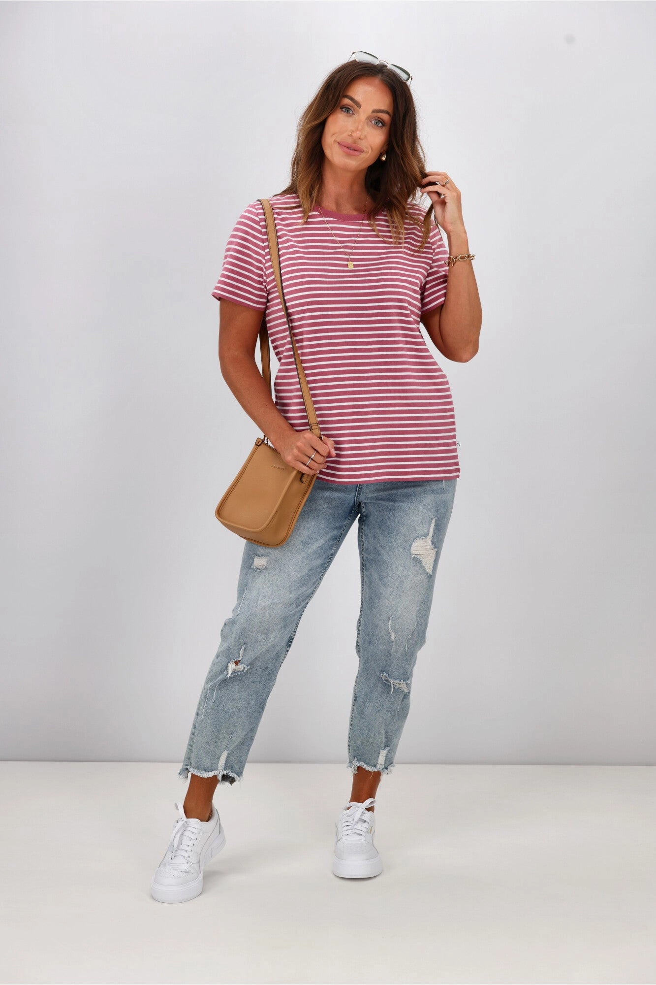 Shine On Essentials Stripe Tee Pink and White