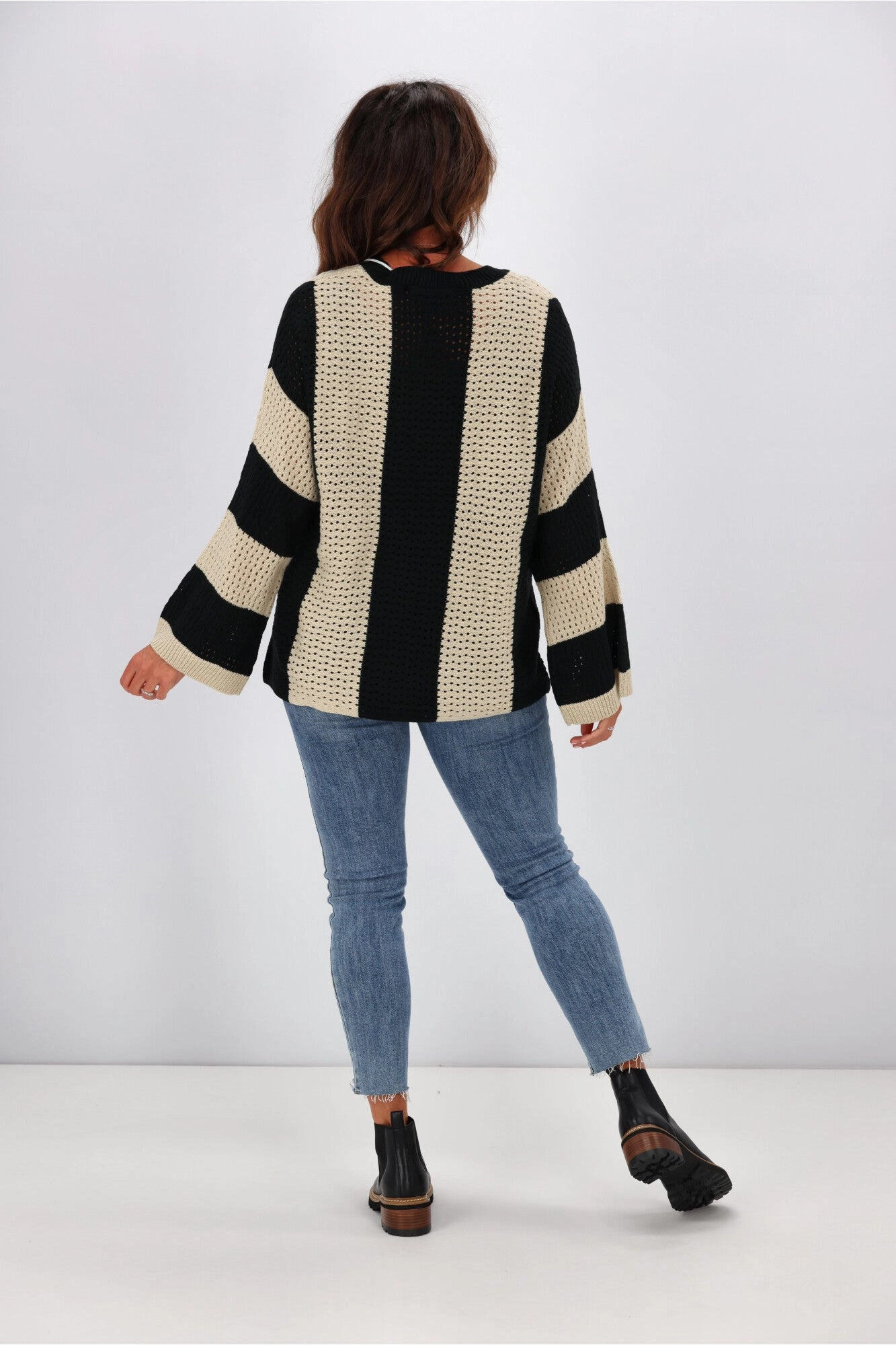 Shine On Label Vertical Stripe Jumper Black Oatmeal