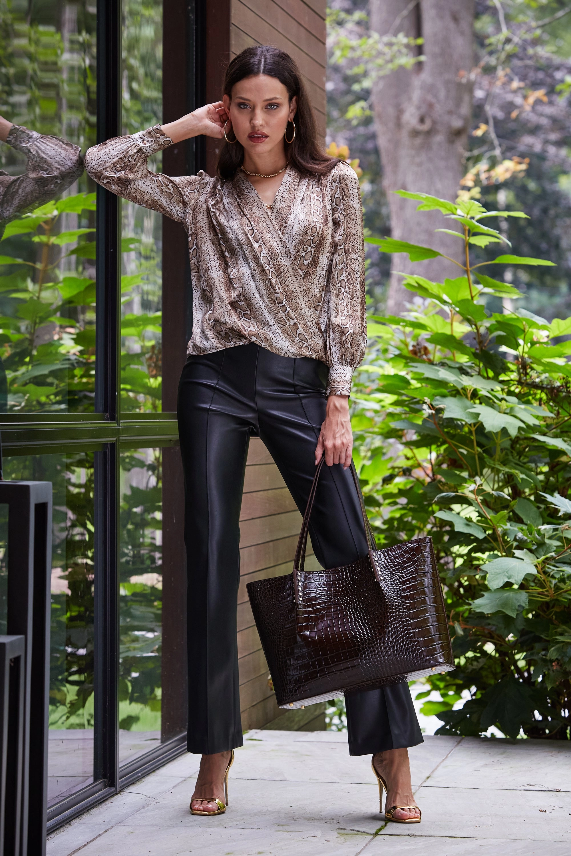 Silk Satin Python Draped Shirt
