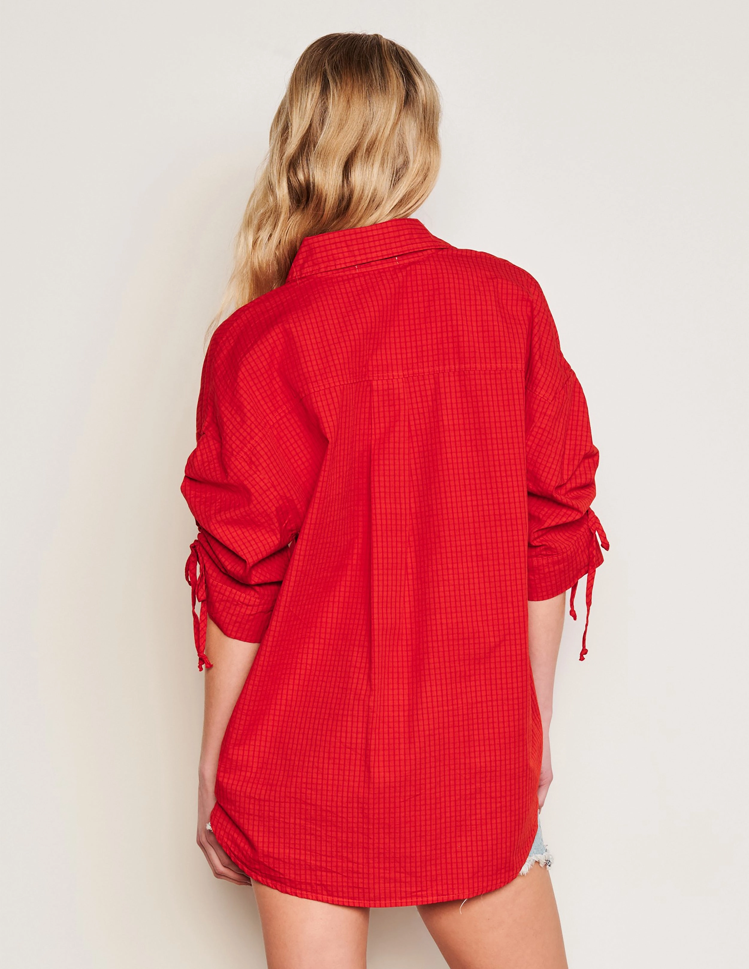 Sundry Beachside Check Short Shirt Dress & Flutter Short Set in Burnt Red