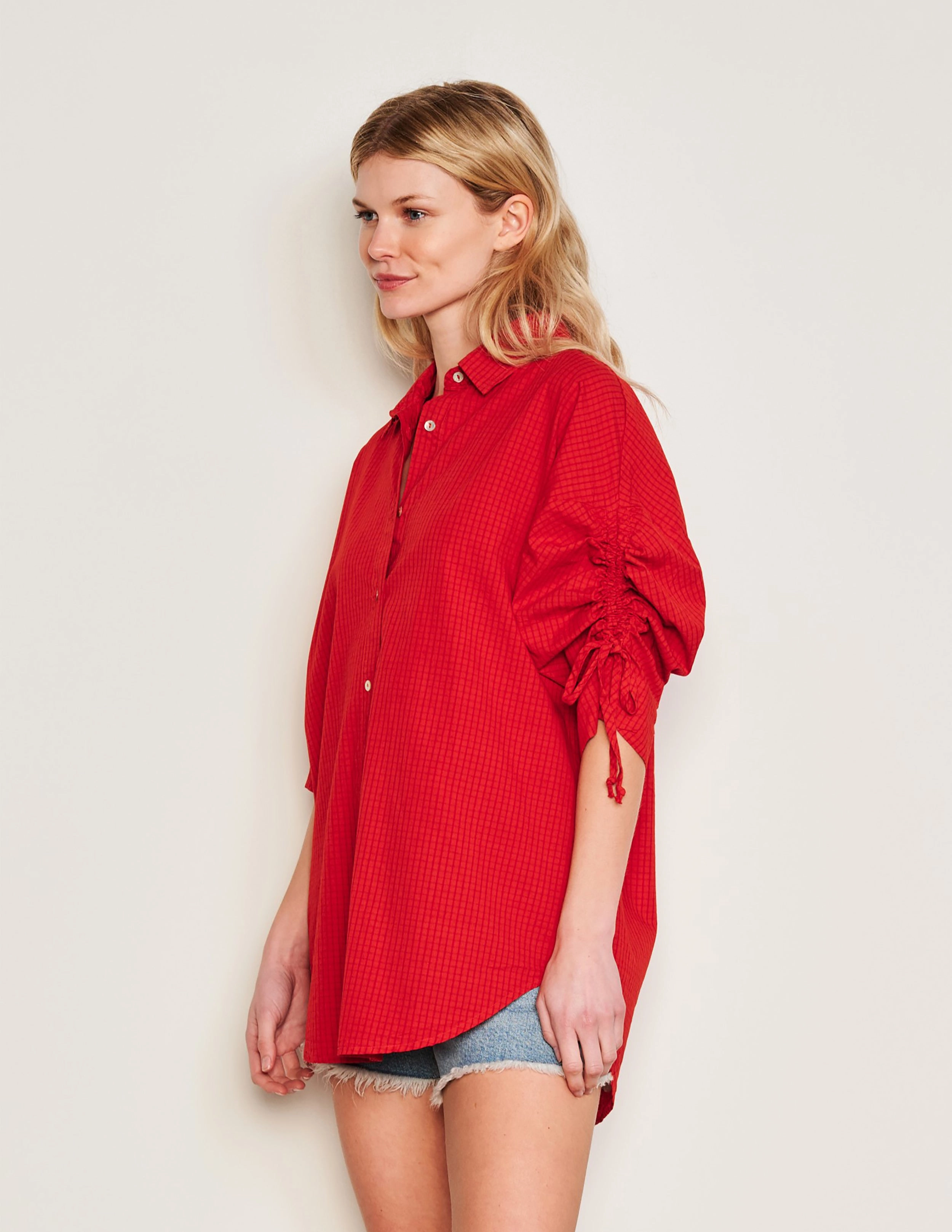Sundry Beachside Check Short Shirt Dress & Flutter Short Set in Burnt Red