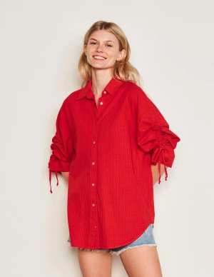 Sundry Beachside Check Short Shirt Dress & Flutter Short Set in Burnt Red