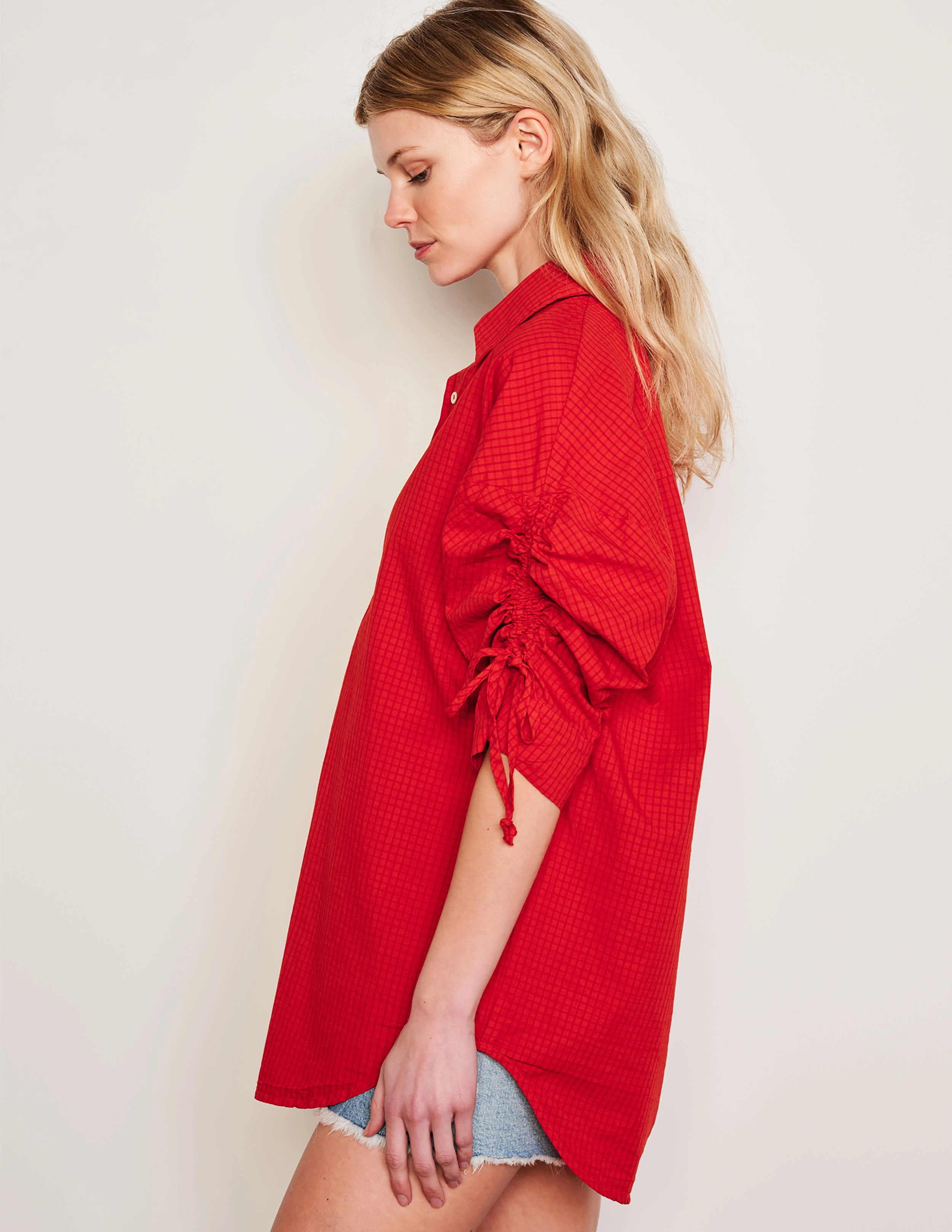 Sundry Beachside Check Short Shirt Dress & Flutter Short Set in Burnt Red