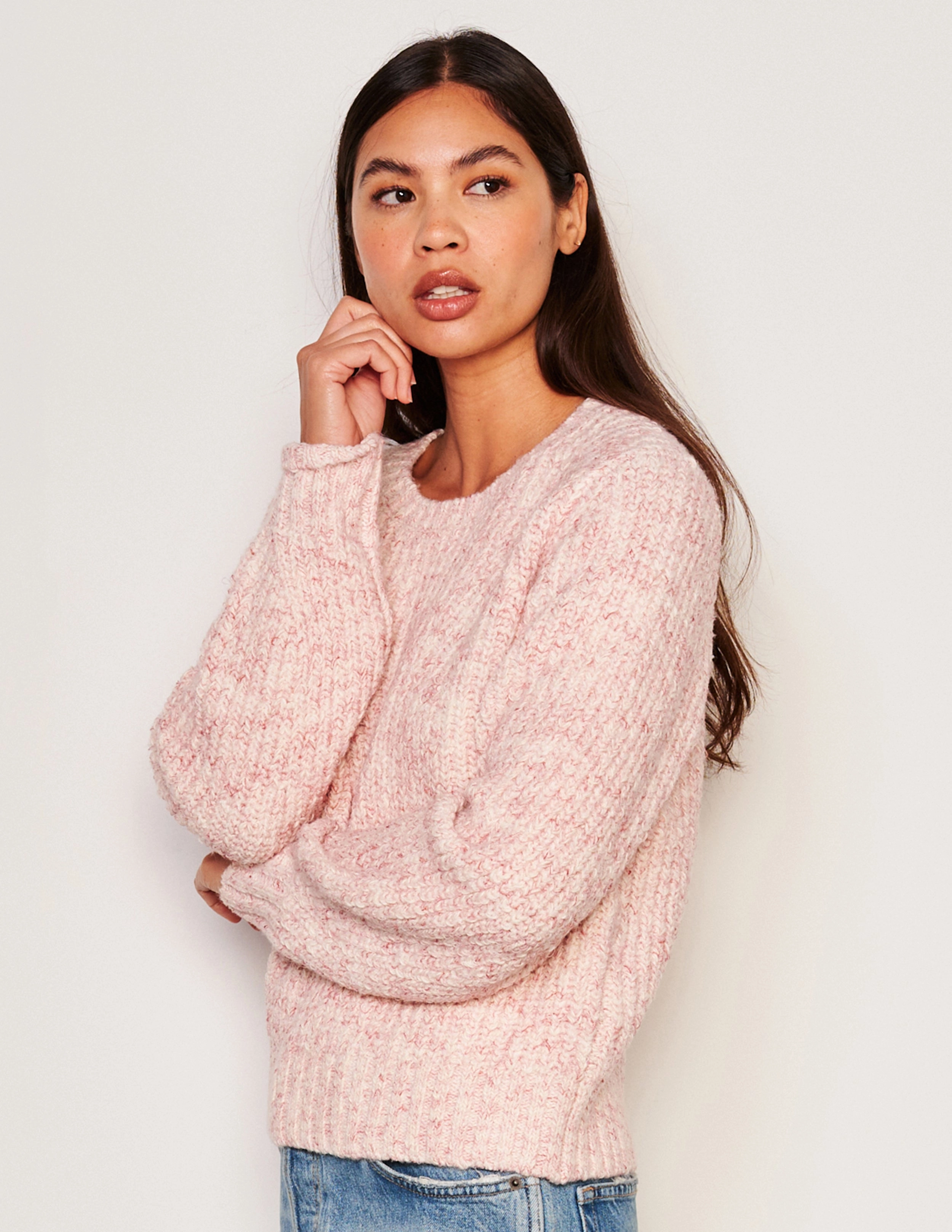 Sundry Rib Transfer Crew Neck Sweater in Guava