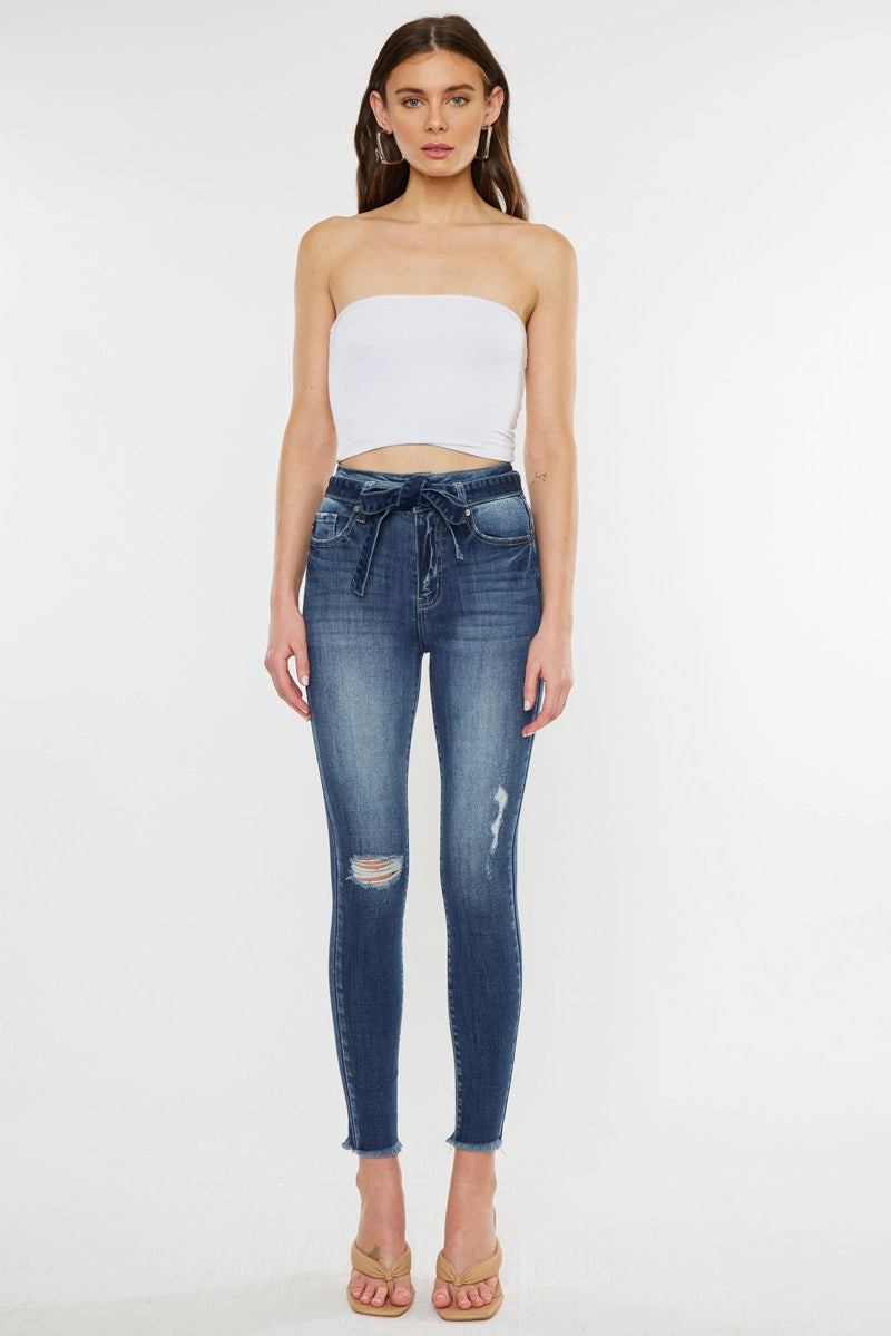 Sunny Ultra High Rise Belted Ankle Skinny Jeans