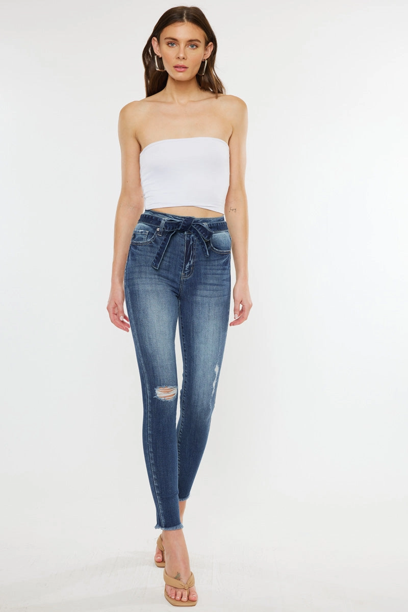 Sunny Ultra High Rise Belted Ankle Skinny Jeans