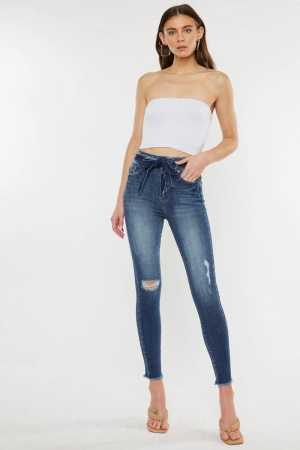 Sunny Ultra High Rise Belted Ankle Skinny Jeans