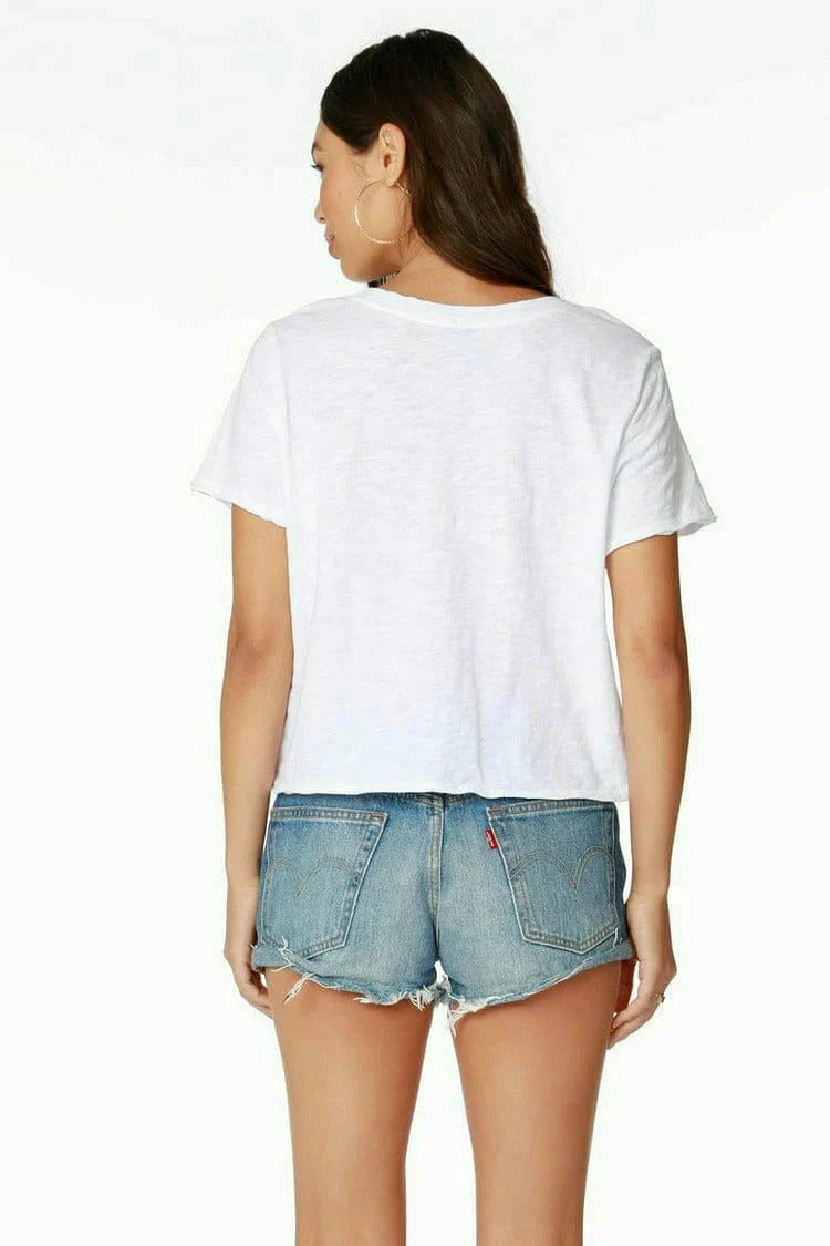 V Neck Short Sleeve Tee - White