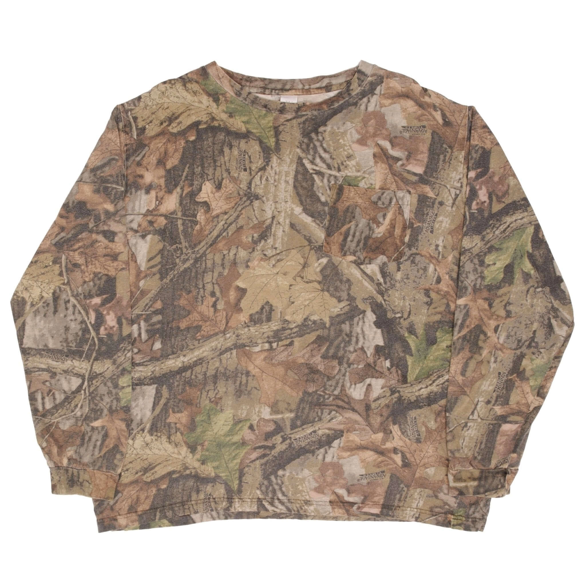 VINTAGE HUNTING ADVANTAGE TIMBER CAMO LONG SLEEVE POCKET TEE SHIRT SIZE LARGE