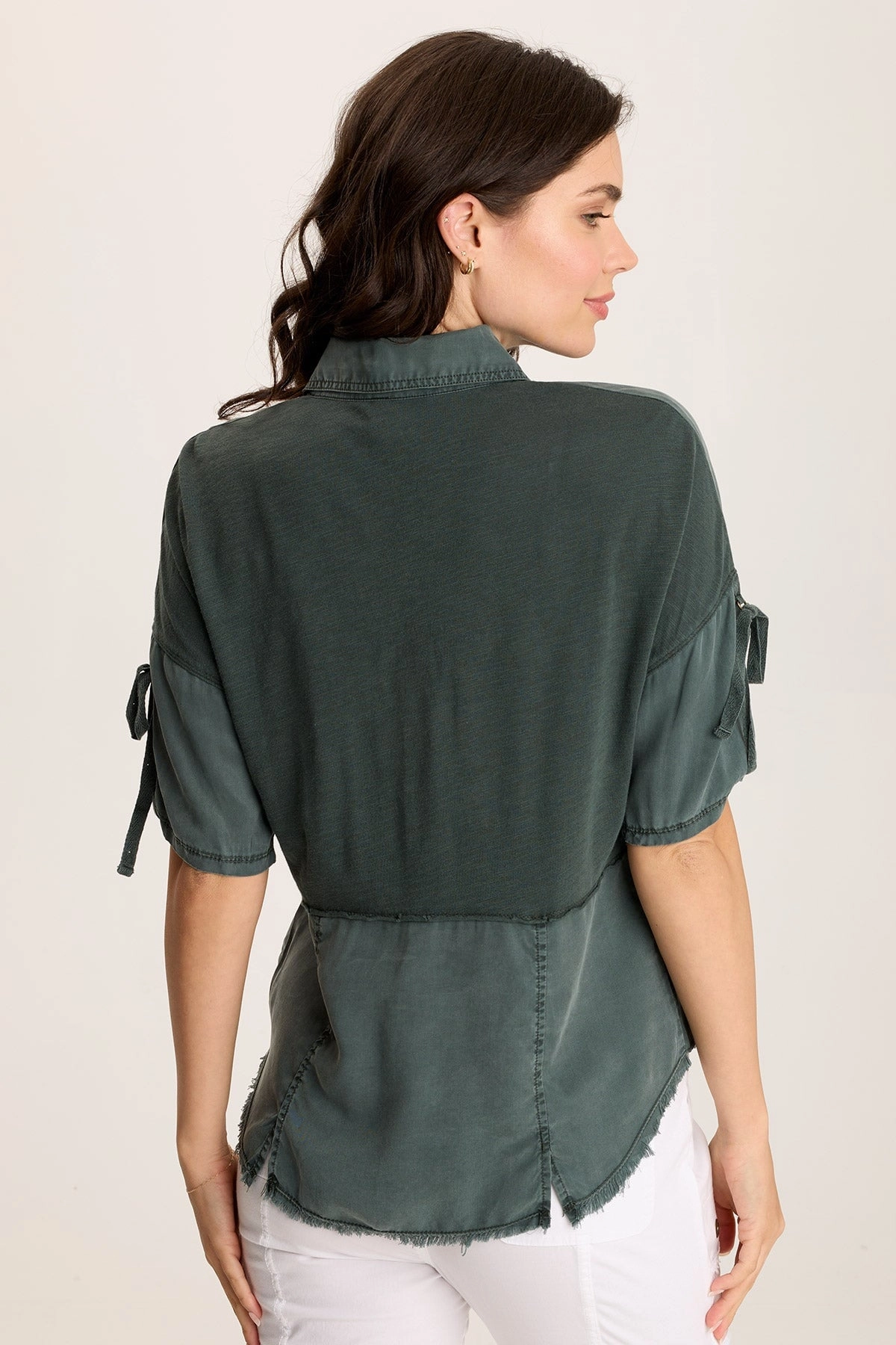 Vinton Twill Jersey Button-Up Collared Top