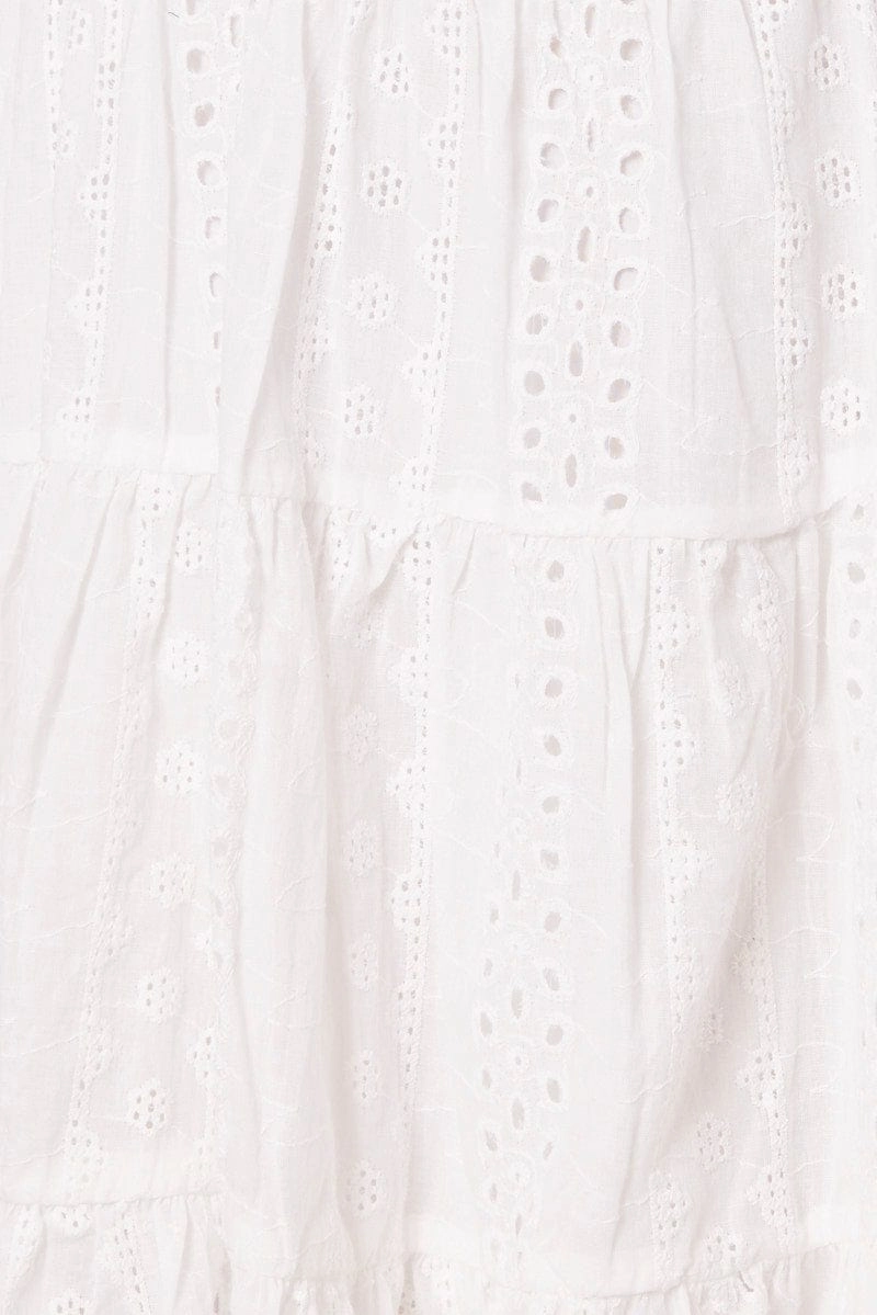 White Fit and Flare Dress Sleeveless Broidery