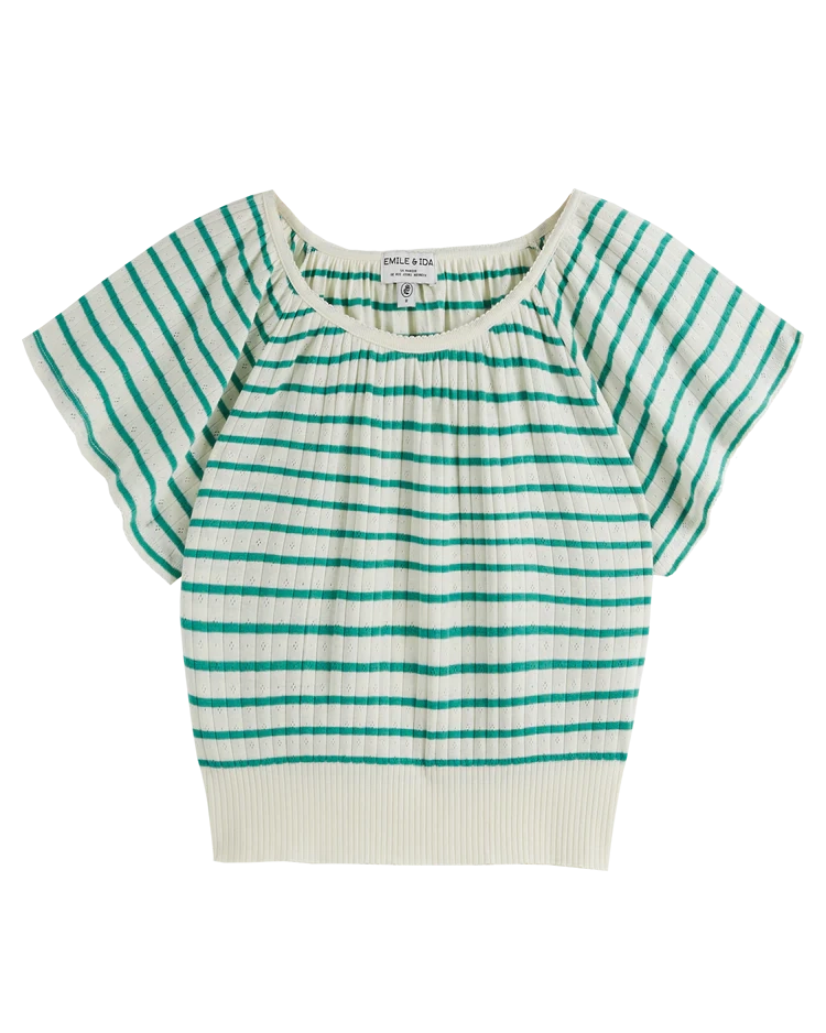 Women T-Shirt Stripe Haricot - قصيرة