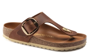 Womens Birkenstock Gizeh Big Buckle Oiled Leather Sandals "Cognac"