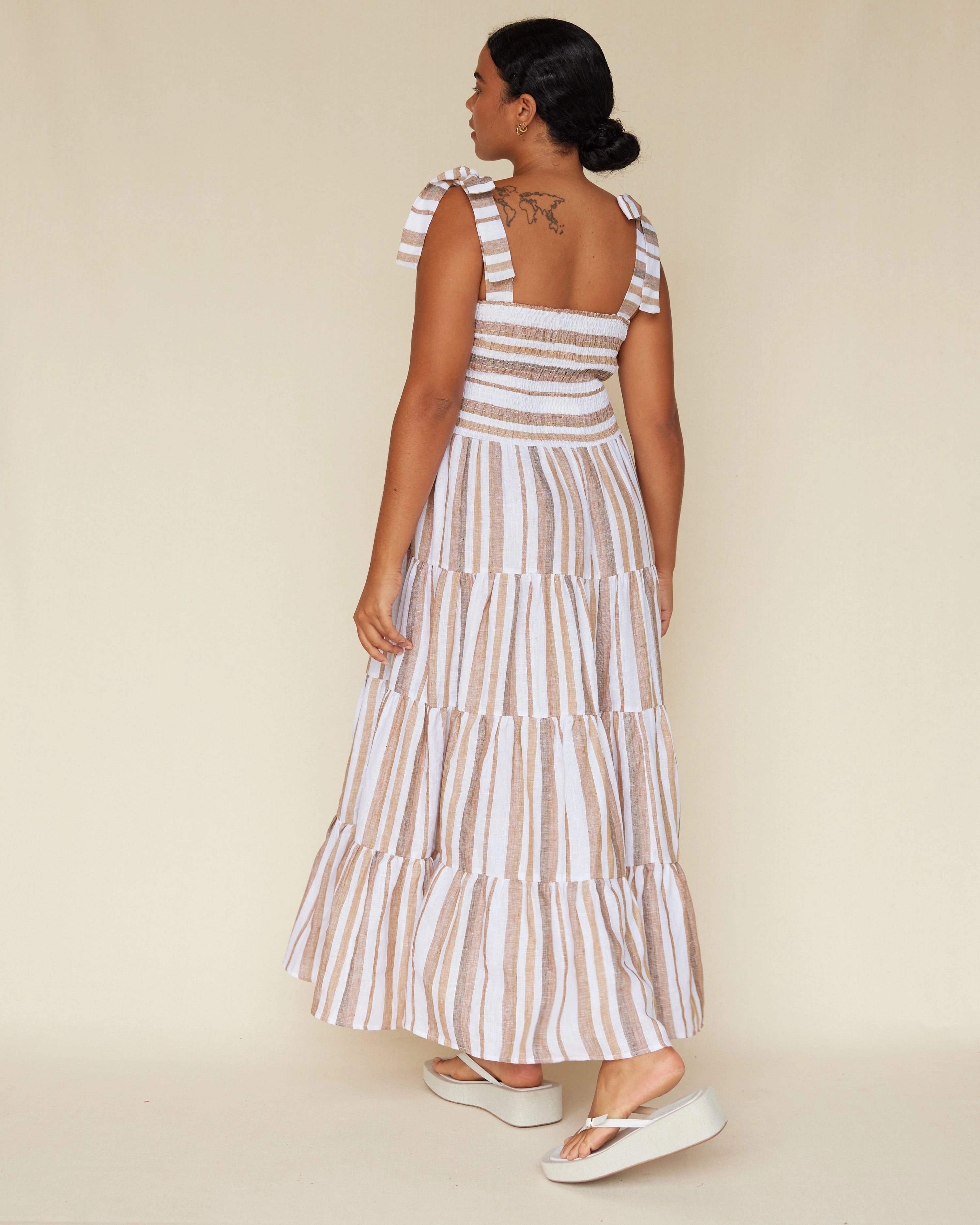 Zanci Stripe Linen Dress - Earth Brown